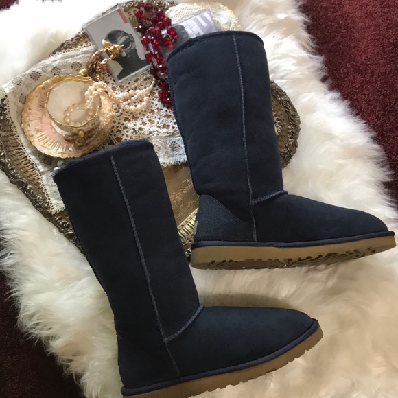UGG Shoes - UGG Australia Classic Tall Boots Sherpa Fleece Lined Knee High Navy Blue Shoe 7